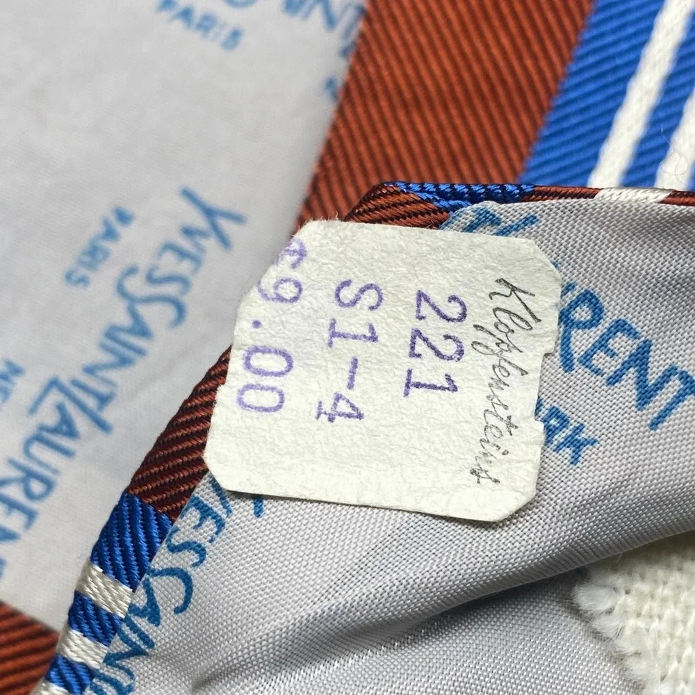 Vintage 1970s Yves Saint Laurent YSL Silk Tie Mens Orange Blue Striped USA NEW